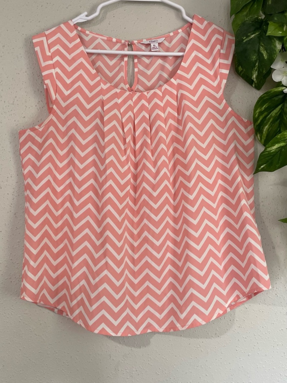 Candie's Blusa Chevron Rosa Sin Mangas Verano Keyhole XL Coral Flowy Top